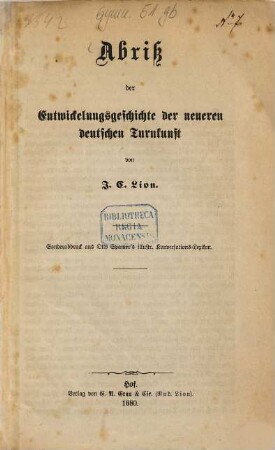 Abriß der Entwicklungsgeschichte der neueren deutschen Turnkunst