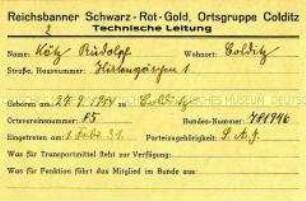 Mitgliedsausausweis des Reichsbanners Schwarz-Rot-Gold