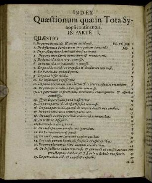 Index Quæstionum quæ in Tota Synopsi continentur.