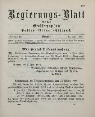 71. Ministerial-Bekanntmachung, Abänderung der Telegraphenordnung vom 13. August 1880 betreffend