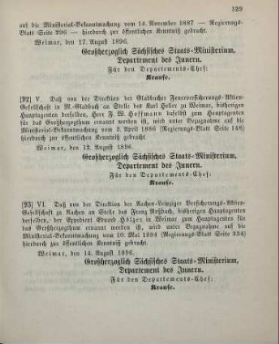 92. Ministerial-Bekanntmachung, betreffend Wechsel in der Hauptagentur der Gladbacher Feuerversicherungs-Aktien-Gesellschaft in München-Gladbach