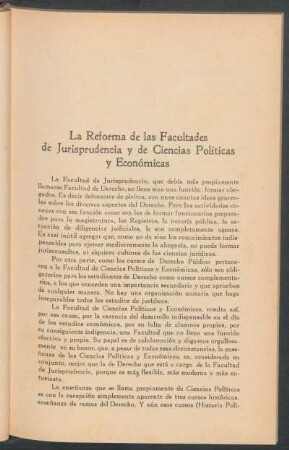 La reforma de las Facultades de Jurisprudencia y de Ciencias Políticas
