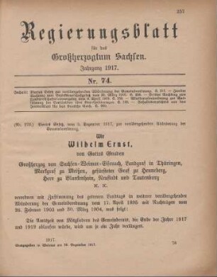 Nr. 279: Viertes Gesetz, vom 5. Dezember 1917, zur vorübergehenden Abänderung der Gemeindeordnung