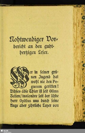 Nohtwendiger Vorbericht an den guhthertzigen Leser