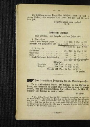 Zur freundlichen Beachtung für alle Vereinsgenossen