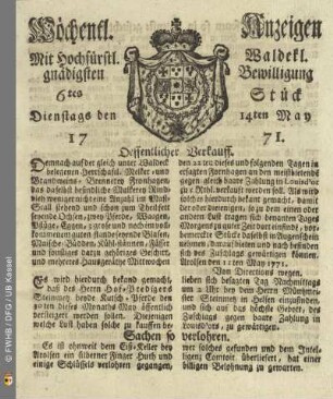 6tes Stück, Dienstags den 14ten May 1771