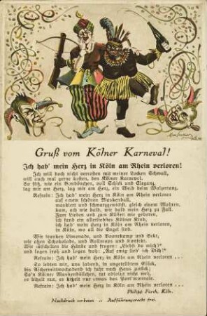 Gruß vom Kölner Karneval! Ich hab' mein Herz in Köln am Rhein verloren!