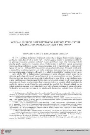 42: Geneza i recepcja drzeworytów na kartach tytułowych kazań Lutra o sakramentach z 1519 roku