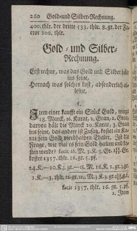 Gold- und Silber-Rechnung