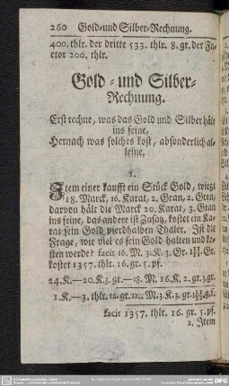 Gold- und Silber-Rechnung