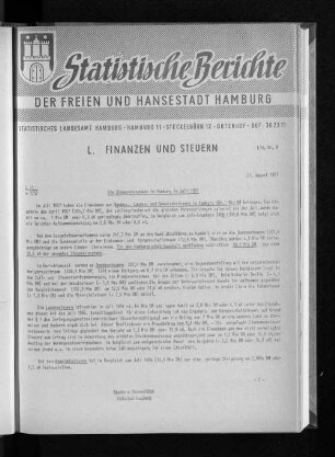 Die Steuereinnahmen in Hamburg im Juli 1957 : Lfd. Nr. 8