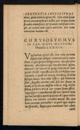 Chrysostomus In Cap. XXVI. Matthaei Homilia LXXXIII.