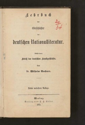 Lehrbuch der Geschichte der deutschen Nationalliteratur : nebst einem Abriß der deutschen Kunstgeschichte