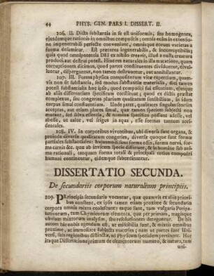 Dissertatio Secunda. De secundariis corporum naturalium principiis.