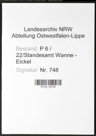 Sterberegister Standesamt Wanne-Eickel