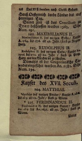 Kayser des XVII. Seculi