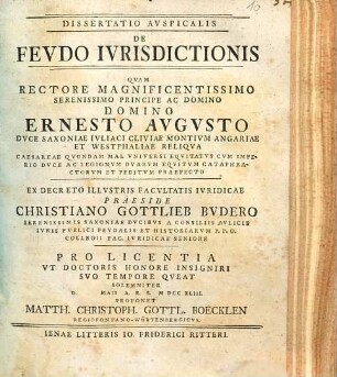 Dissertatio Avspicalis De Fevdo Ivrisdictionis