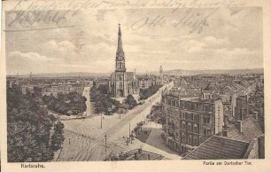 Postkartenalbum. "Karlsruhe - Partie am Durlacher Tor". Durlacher Tor und Kirche St. Bernhard