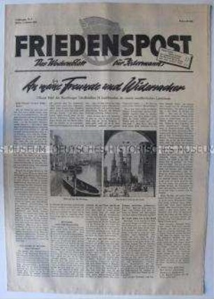 Wochenzeitung der DSF "Friedenspost" u.a. zur Regierungserklärung von Otto Grotewohl zur Frage der deutschen Einheit