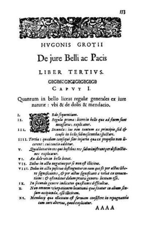 Hugonis Grotii De jure Belli ac Pacis Liber Tertius.