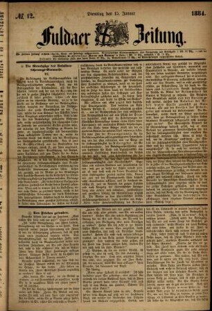Ausgabe vom Dienstag, den 15. Januar 1884.