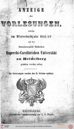 Wintersemester 1851/1852