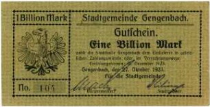 Geldschein / Notgeld, 1 Billion Mark, 27.10.1923