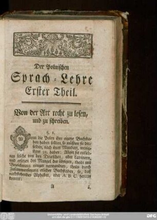 Der Polnischen Sprach-Lehre ...