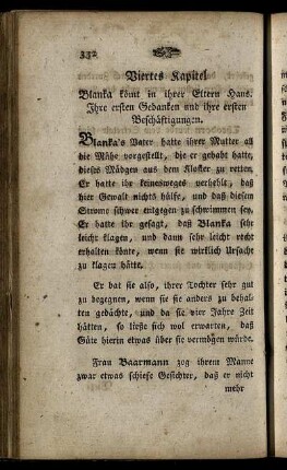 Viertes Kapitel. Blanka kömt in ihrer Eltern Haus. Ihre ersten Gedanken und ihre ersten Beschäftigungen.