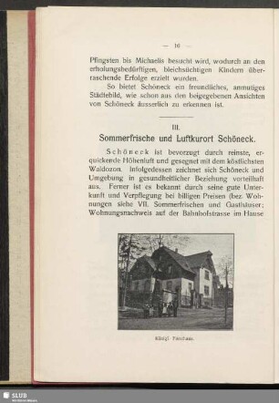 III. Sommerfrische und Luftkurort Schöneck
