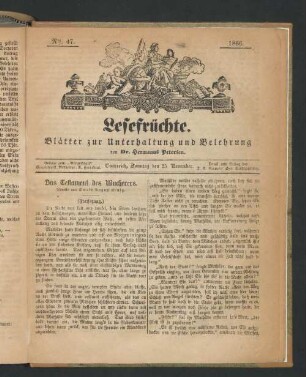 Lesefrüchte. 1867-1868