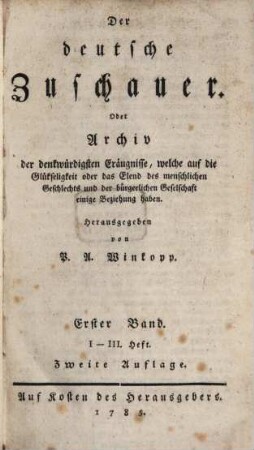 Der deutsche Zuschauer. 1. 1785 = H. 1 - 3
