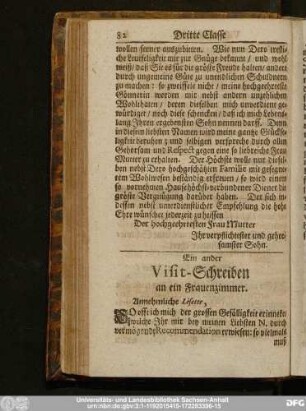Ein ander Visit-Schreiben an ein Frauenzimmer.