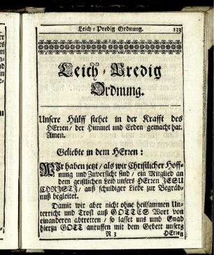 Leich-Predig Ordnung.