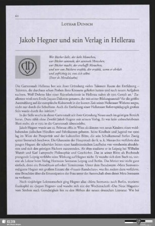 Jakob Hegner und sein Verlag in Hellerau