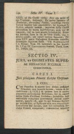 Sectio IV. Jura, Et Dignitates Supremi Hierarchae Eccleslae Christianae