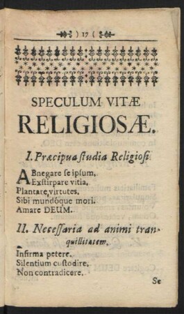 Speculum Vitae Religiosae.