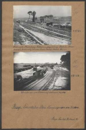 Blick auf den Kleinbahnhof, Feldbahnanfangsbahnhof, Feldbahnbetriebsbahnhof u. Munitionsbahnhof Esner der Strecke Caudry-Lesdain