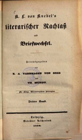 K. L. von Knebel's literarischer Nachlaß und Briefwechsel, 3