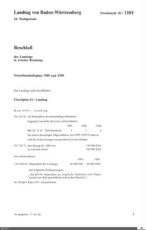 Drucksachen 1101-1220: Anträge, Anfragen, Gesetzentwürfe