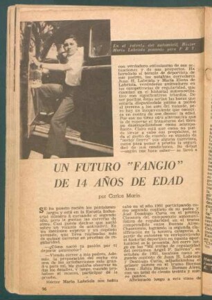 Un futuro "fangio" de 14 años de edad