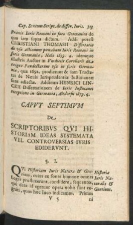 Caput Septimum De Scriptoribus Qui Historiam Ideas Systemata Vel Controversias Iuris Ediderunt