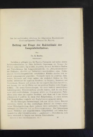 Beitrag zur Frage der Bakteriämie der Lungentuberkulose.