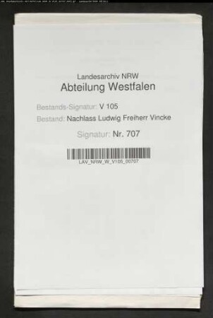 Gutachten Vinckes betr. Beschränkung der Parzellierungen bäuerlicher Nahrung (Reinschr.)