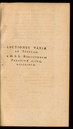 Lectiones Variae Ad Senecam ...