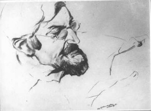 Prof. Dr. med. vet. Hans Richter : Prof. Dr. med. vet. Hans Richter. Tusche- und Kohlezeichnung (1938; E. Richter). Dresden-Südvorstadt, Eisenstuckstraße, Atelier der Künstlerin