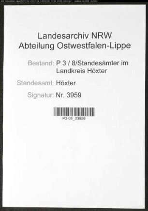 Sterberegister Standesamt Höxter