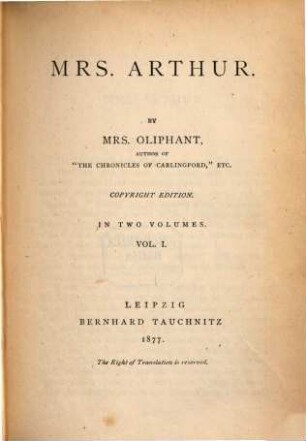 Mrs. Arthur : in 2 vol., 1