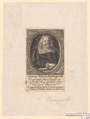Johann Paul Felwinger aus Nürnberg, Professor für Politik, Metaphysik und Logik in Altdorf; geb. 16. April 1606
