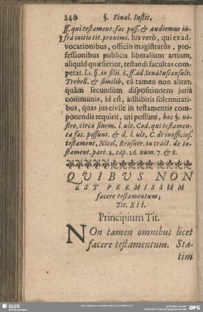 Quibus Non Est Permissum facere testamentum, Tit. XII.